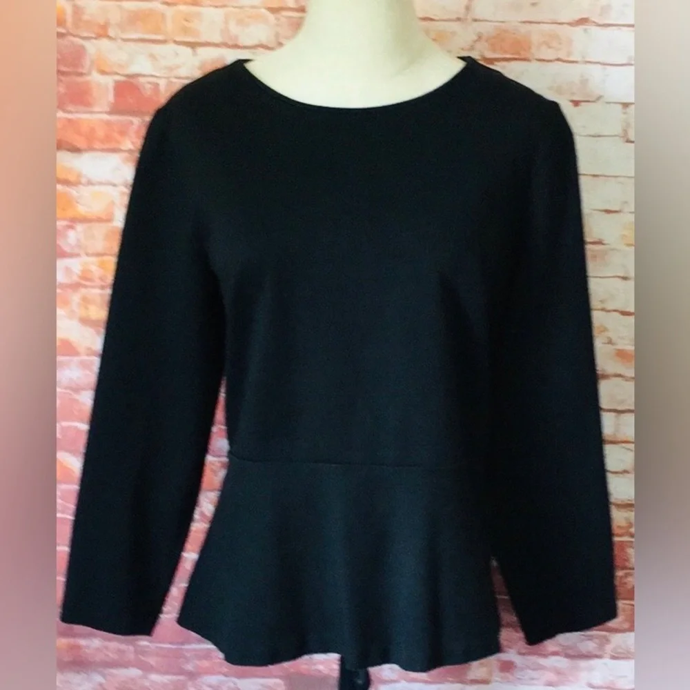 J. CREW Black Structured  Long Sleeved Ponte Knit Peplum Blouse